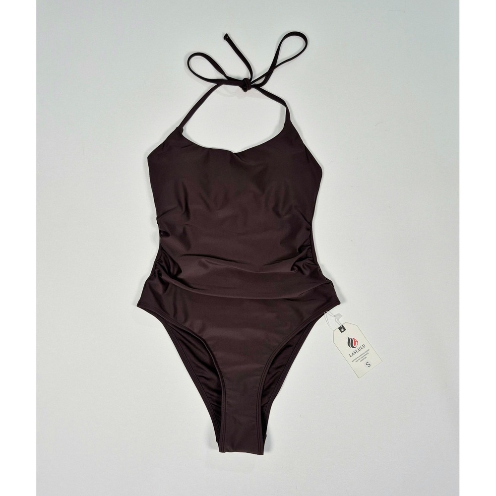 Laslulu One Piece Swimsuit Brown Slimming Tummy Control Swimwear Size S NWT